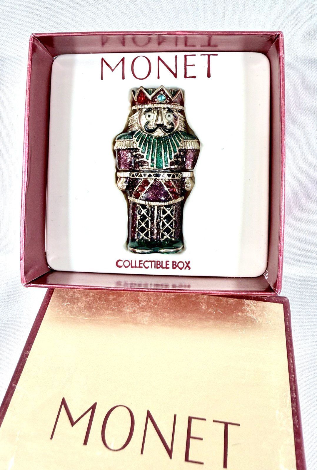 Vintage Monet Nutcracker Trinket Box Enamel Rhinestone Collectible NIB Vintage Monet Nutcracker Trinket Box Enamel Rhinestone Collectible NIB