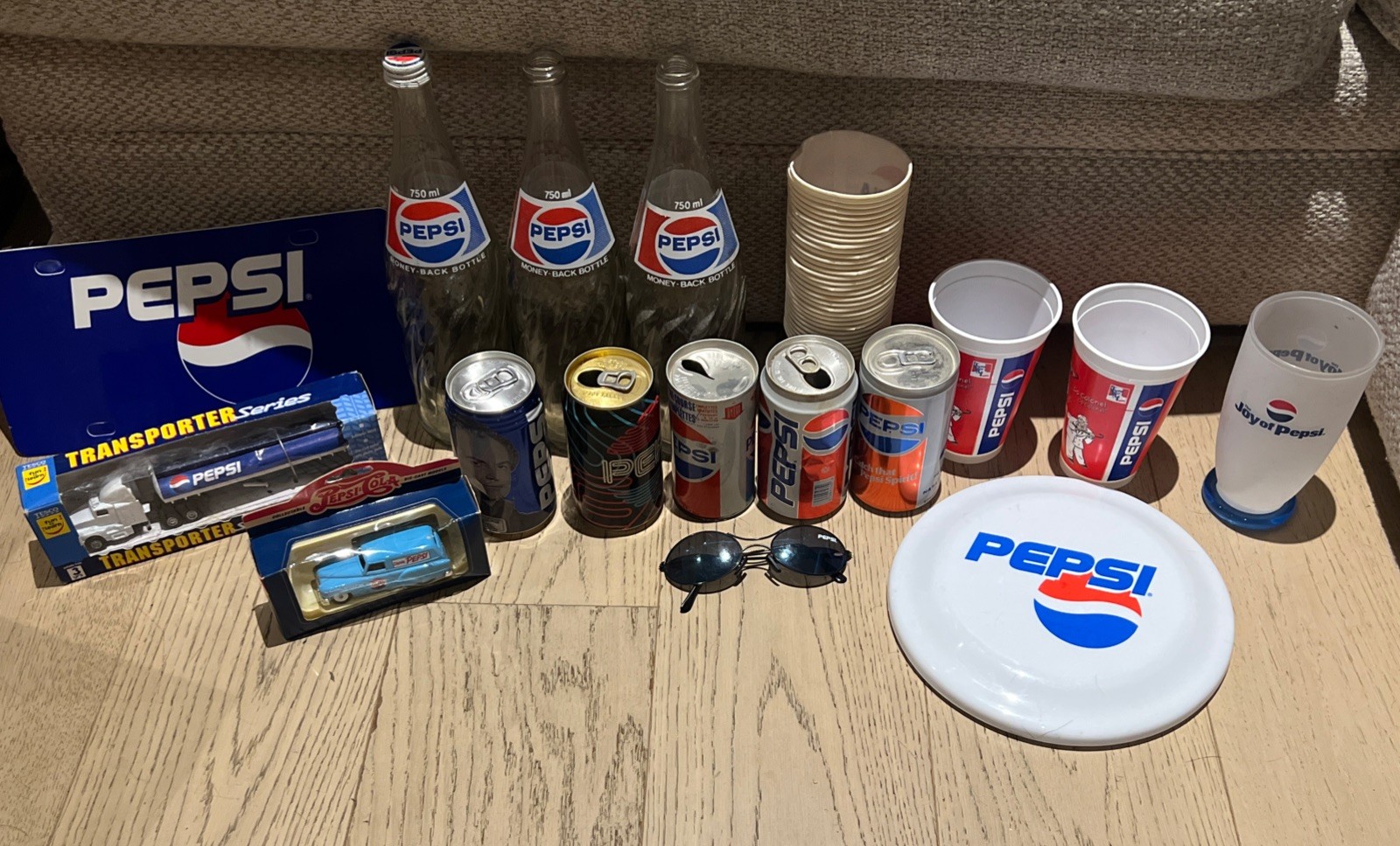 Vintage Pepsi Collector Mega Lot - Retro Glass Bottles, Diecast Trucks, Merch