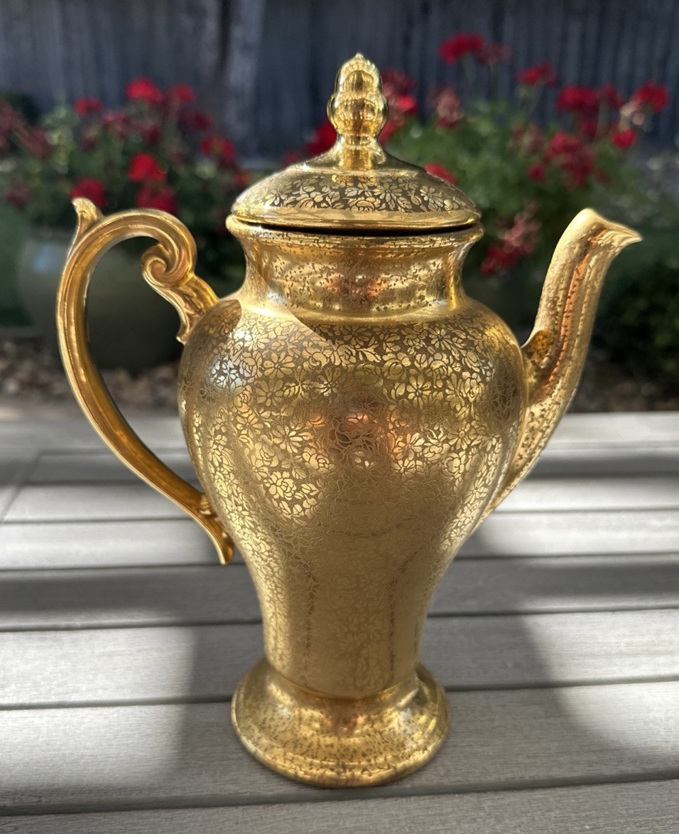 Vintage Stouffer Studios 22K Gold Encrusted Coffee Pot Tirschenreuth Bavaria 30s