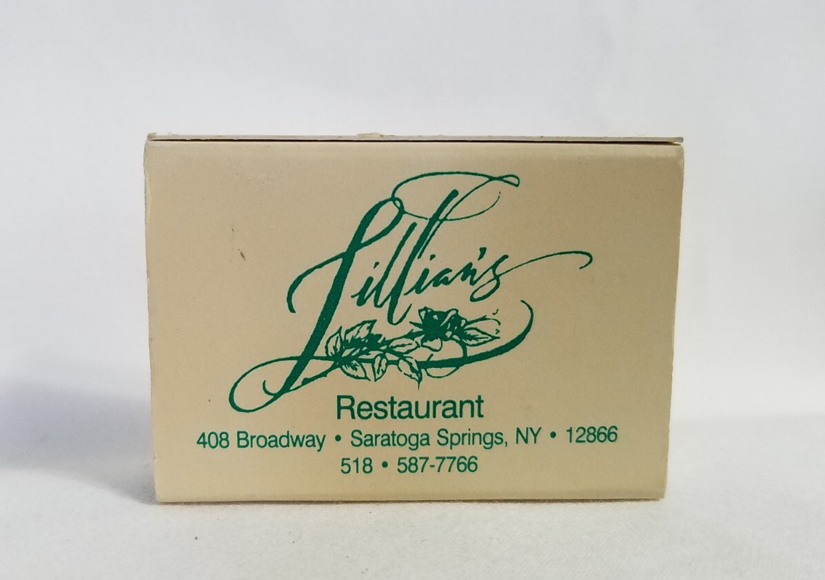 Vintage Matchbox Lillian\'s Thatcher\'s Restaurant Saratoga Springs NY Advertising