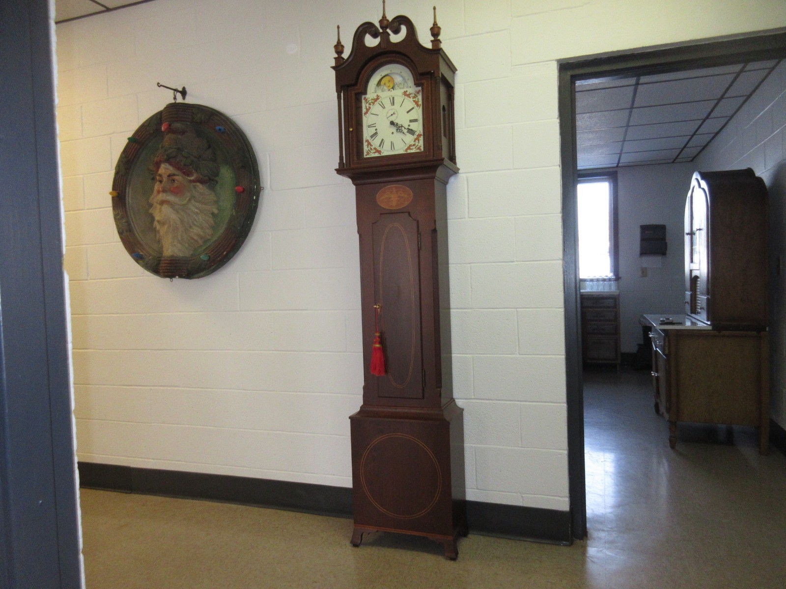 VINTAGE GRANDFATHER CLOCK  CHERRY  WOOD  RUNS & CHIMES GERMAN MOVEMENT ELEGANT