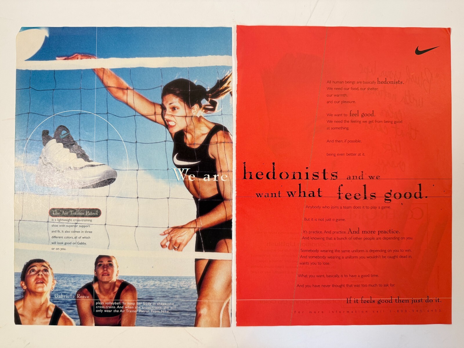 Vtg 1995 Nike Just Do It Gabrielle Reece Volleyball 2 Page Advertisement Print