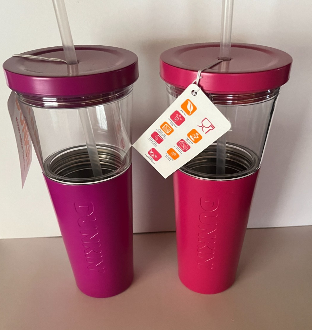 Dunkin Donuts Mixed Media Spring 2024 28oz Tumblers with Straws Lot of 2 Dunkin Donuts Mixed Media Spring 2024 28oz Tumblers with Straws Lot of 2