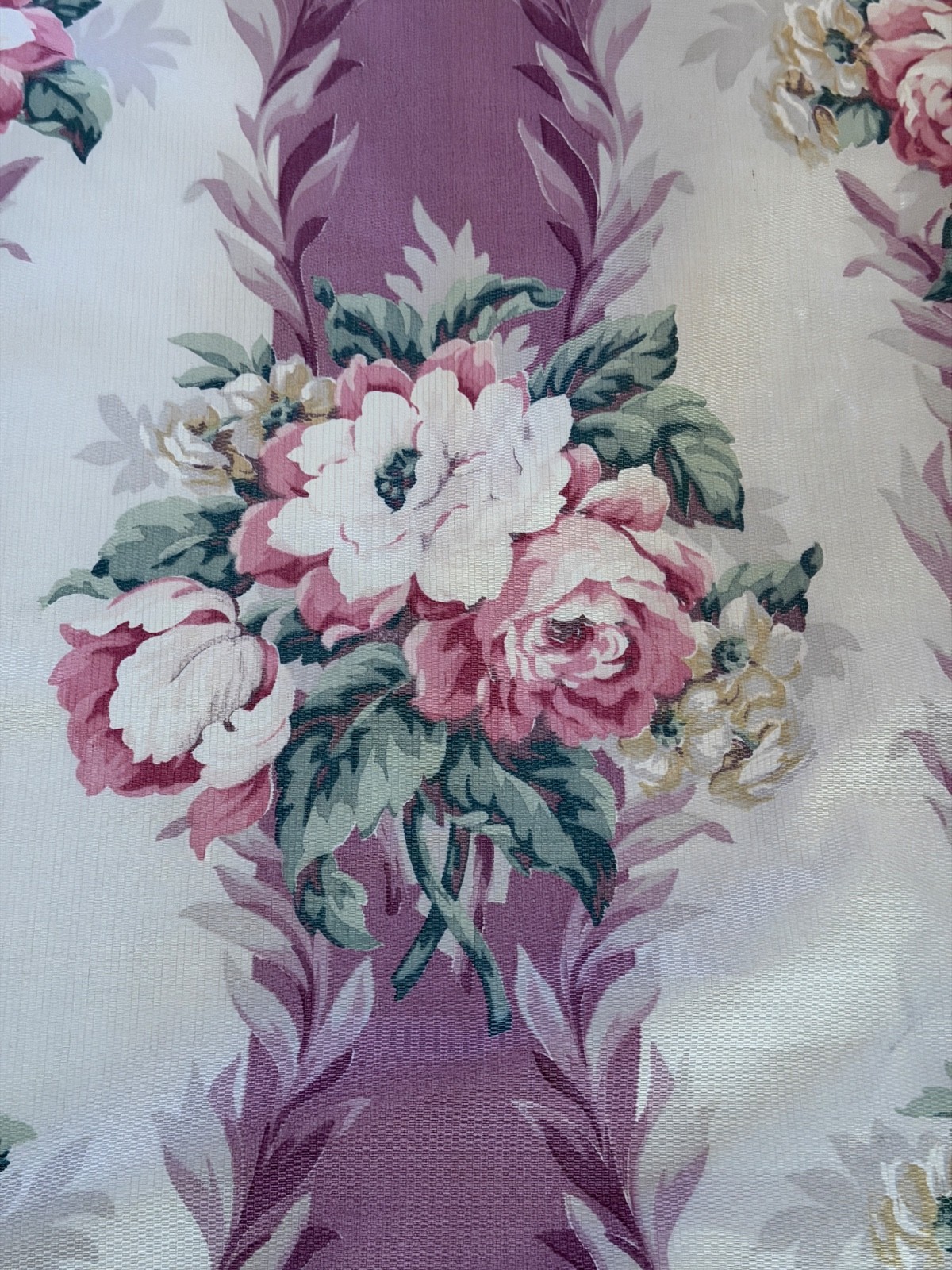 PAIR Victorian Lavender ROSE Hollywood Regency Barkcloth Vintage Fabric Curtains PAIR Victorian Lavender ROSE Hollywood Regency Barkcloth Vintage Fabric Curtains