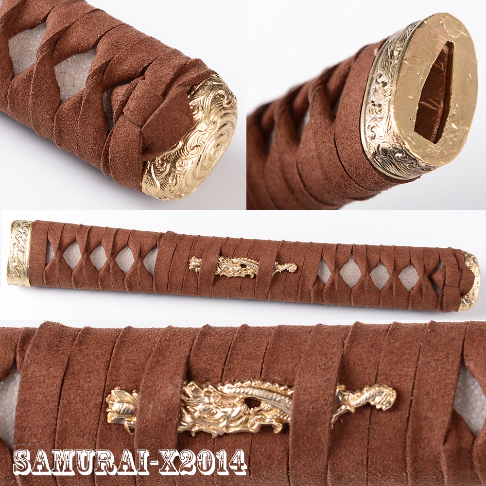 real leather ito brass fittings Tsuka Handle 26cm for Katana sword Real Rayskin real leather ito brass fittings Tsuka Handle 26cm for Katana sword Real Rayskin