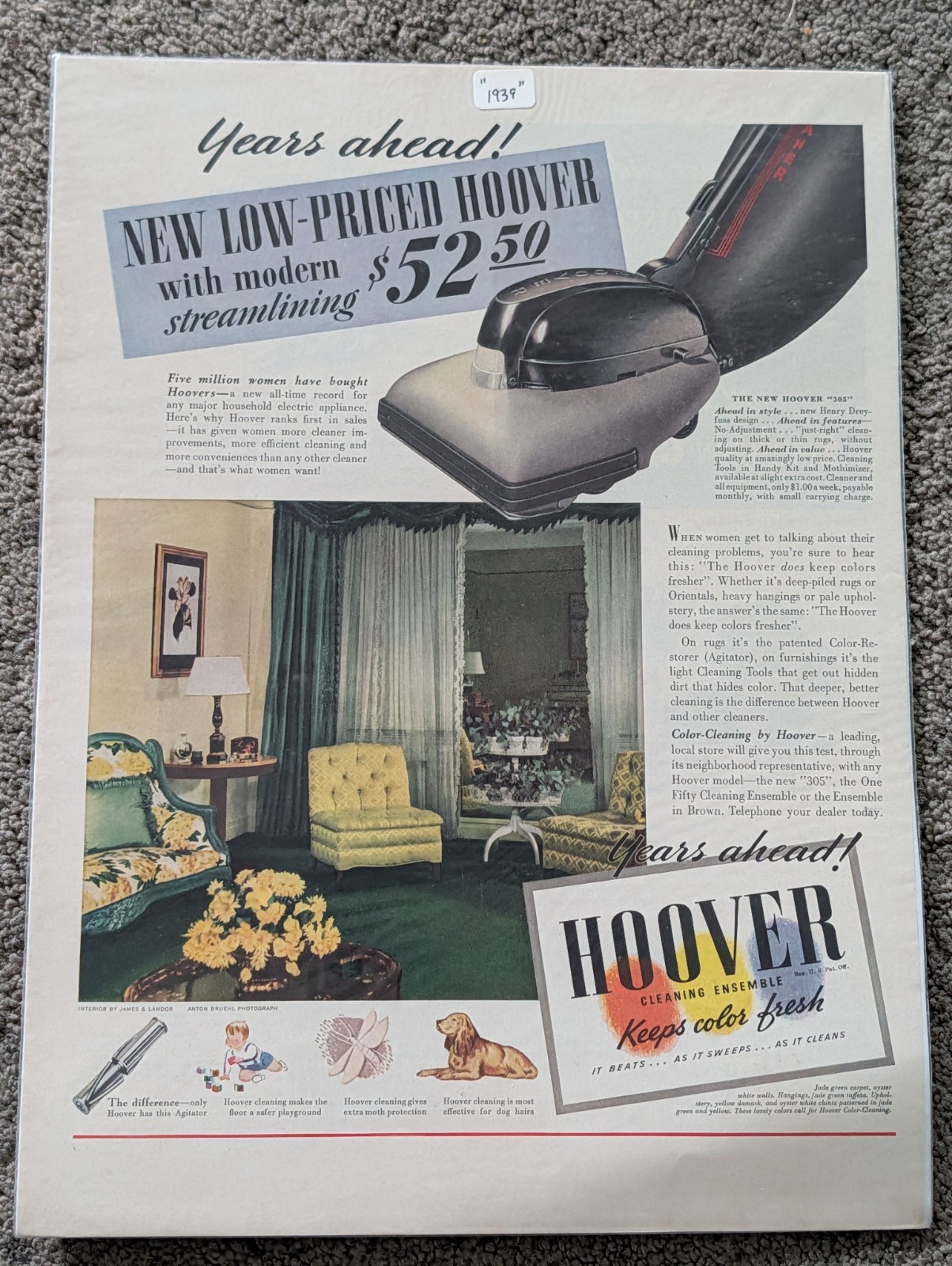 VTG 1939 Orig Magazine Ad HOOVER Vacuum Cleaner With Modern Strealining VTG 1939 Orig Magazine Ad HOOVER Vacuum Cleaner With Modern Strealining