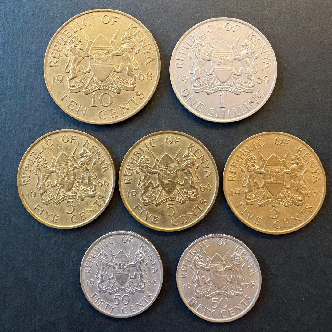 Kenyan Vintage Coins 1966-1968 7 Pieces Old Foreign Coins Collection