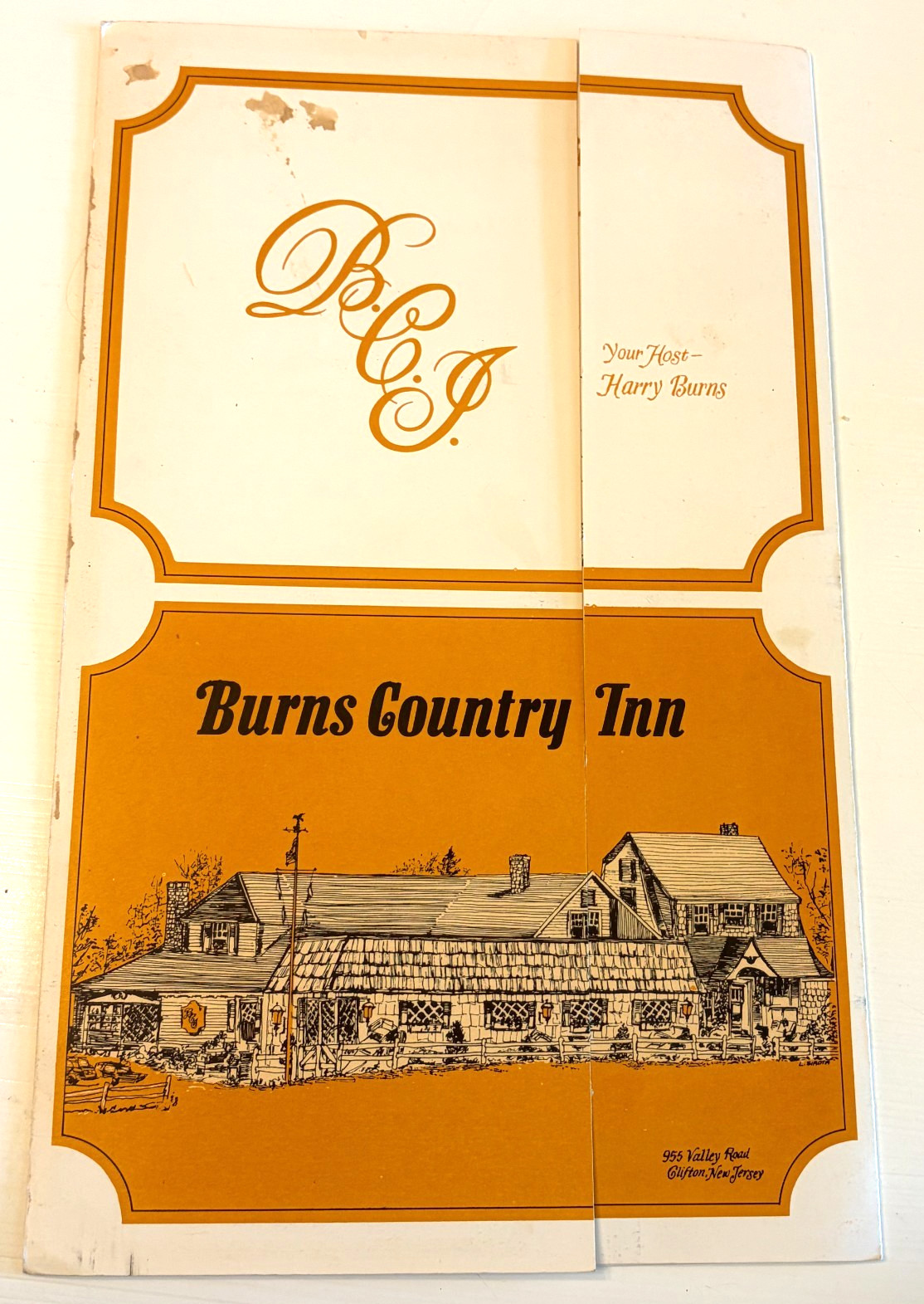 Vintage 1960s Burns Country Inn Clifton NJ Restaurant Menu Brochure Harry Burns