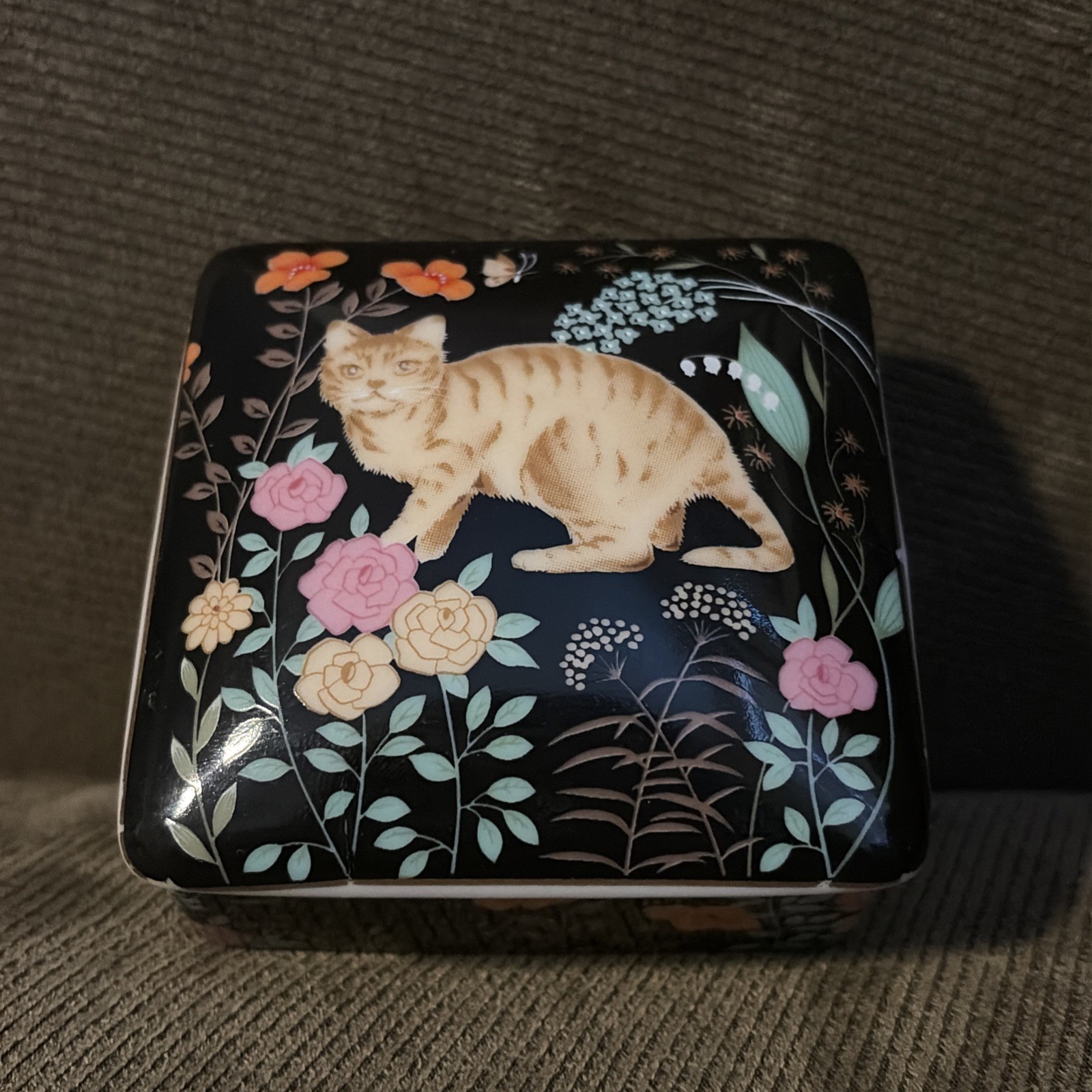 Vintage Cat Orange Tabby Ceramic Jewelry Trinket Box Action Brand Made In Japan Vintage Cat Orange Tabby Ceramic Jewelry Trinket Box Action Brand Made In Japan