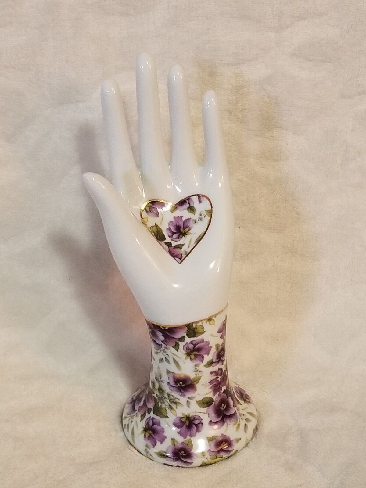 Vintage Summer Purple Pansy Collection Hand Figurine - Jewelry Holder