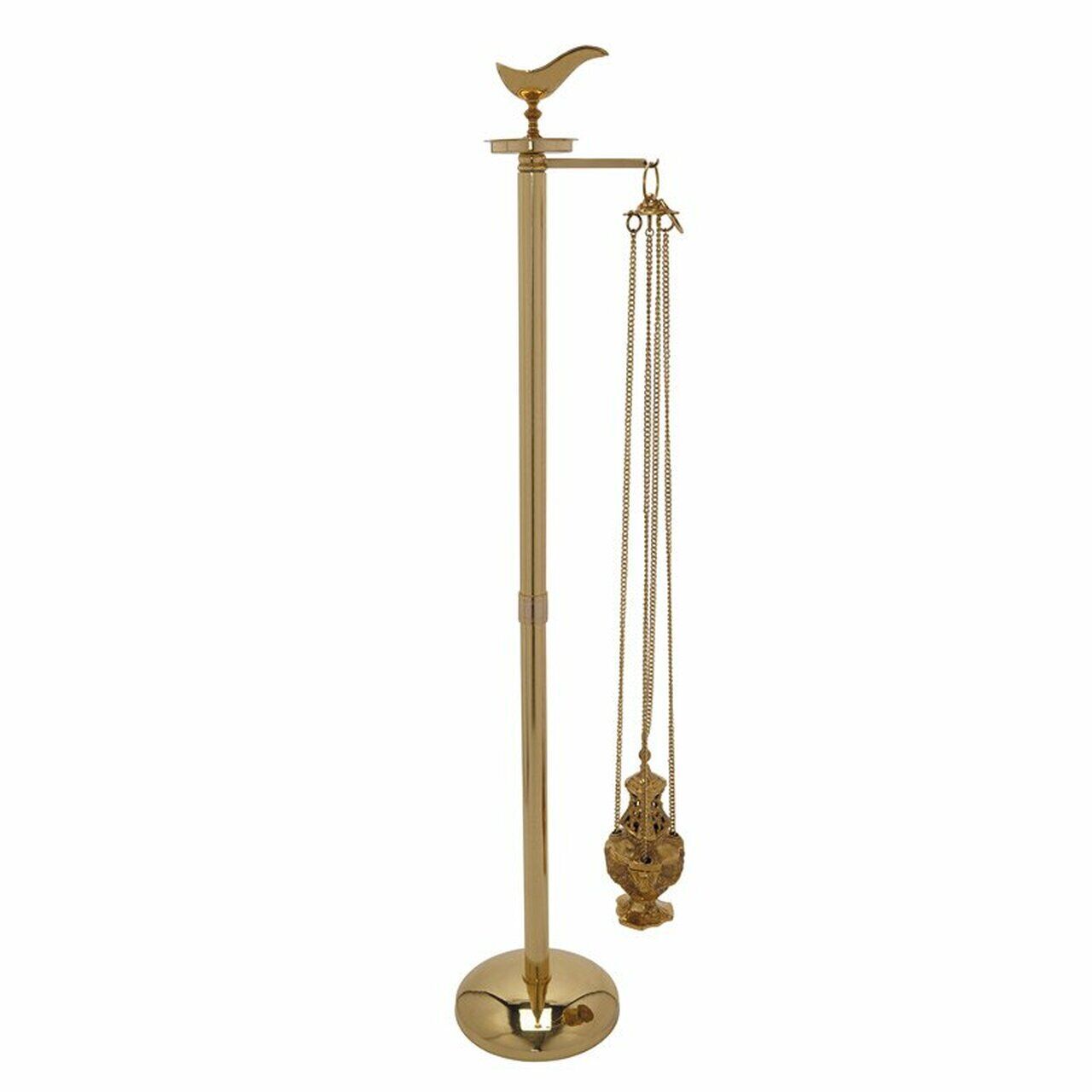 Polished Brass Round Base Censer and Boat Stand for Churches or Sanctuary, 51 In