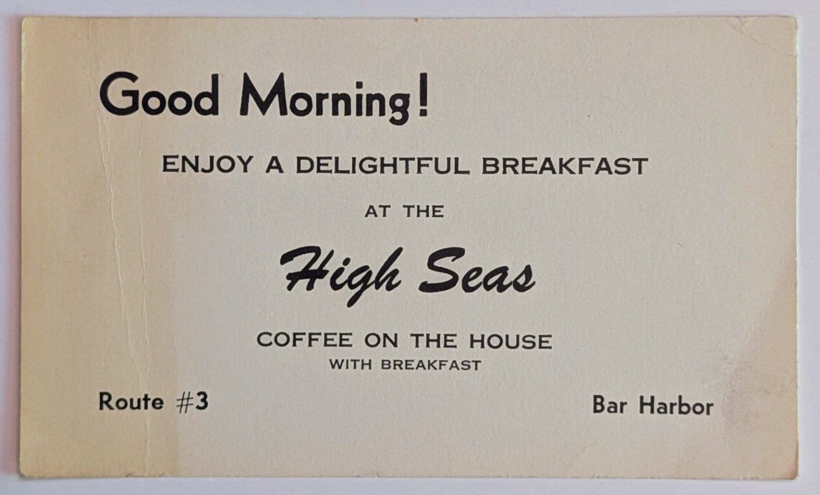 ​​​​Vtg High Seas Motel Bar Harbor ME Breakfast Voucher Route 3 Maine Ephemera 