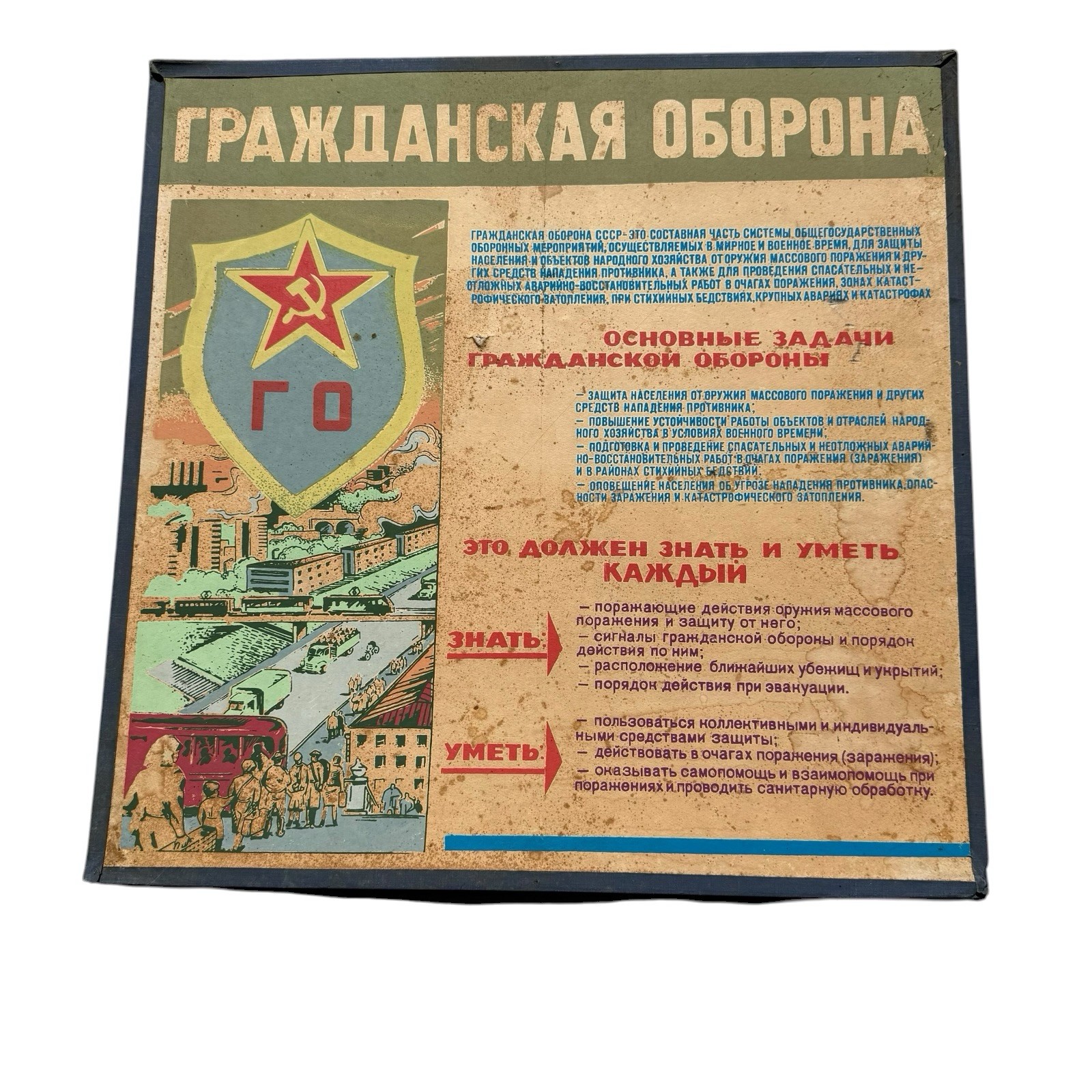 Vintage USSR Soviet Civil Defense Poster Cold War Nuclear Fallout Propaganda