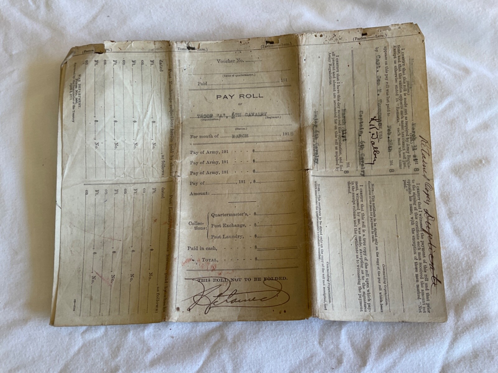 6th US CAVALRY WWI TROOPERS PAYROLL FOREIGN SERVICE PAY NOTES 1918 FRAGILE 6th US CAVALRY WWI TROOPERS PAYROLL FOREIGN SERVICE PAY NOTES 1918 FRAGILE