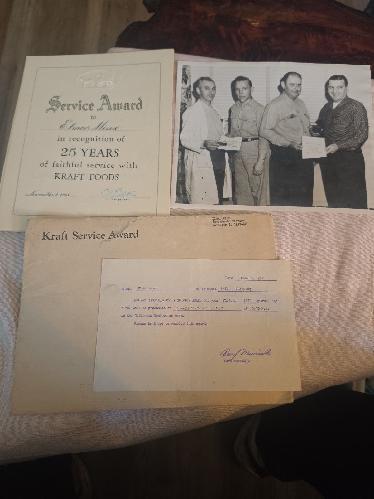 Vintage Kraft Food Service Award With John Kraft Signatures And Picture 1952 Z