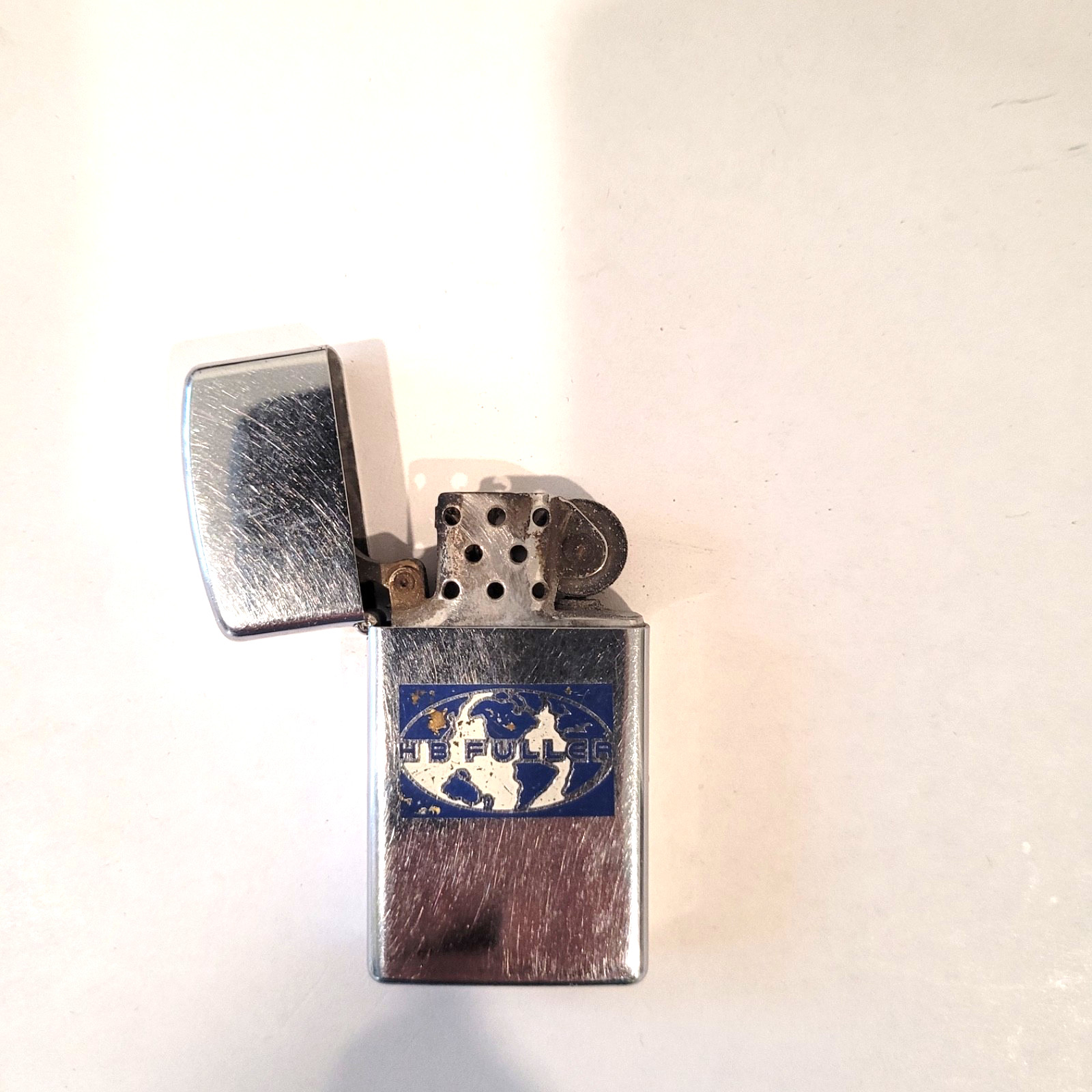 Vintage 1972  H B Fuller Co Advertising Chrome Slim Zippo Lighter