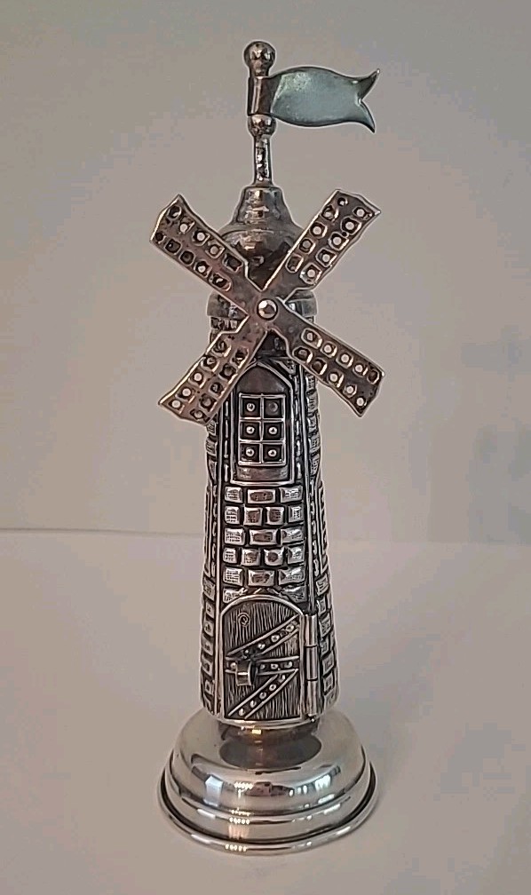 Vintage 925 Sterling Silver Judaica Besamim Windmill Spice Tower Box Vintage 925 Sterling Silver Judaica Besamim Windmill Spice Tower Box