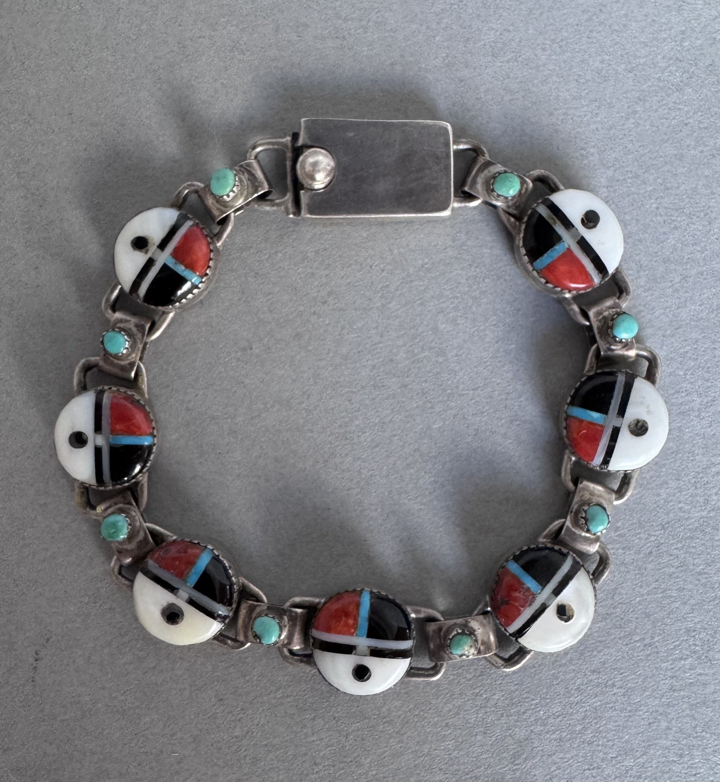 Vintage Zuni Sterling Silver Multi Stone Inlaid Bracelet Vintage Zuni Sterling Silver Multi Stone Inlaid Bracelet