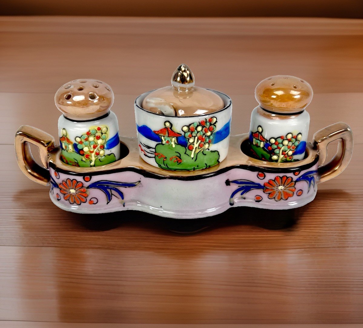 Japanese Lusterware Vintage Condiment Set