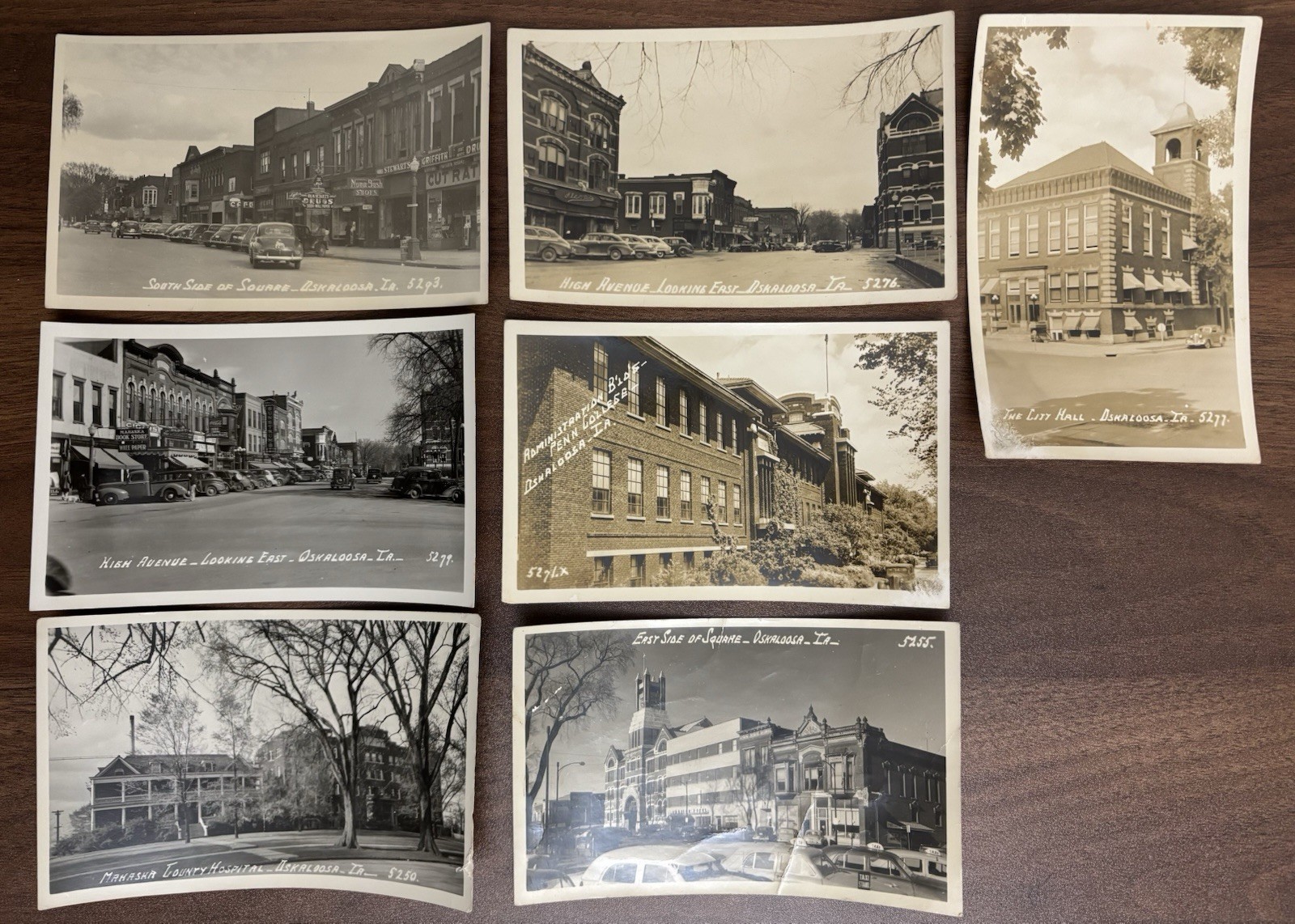 Oskaloosa Iowa IA Group of 7 RPPCs Real Photo Postcards 1940’s Lot Downtown