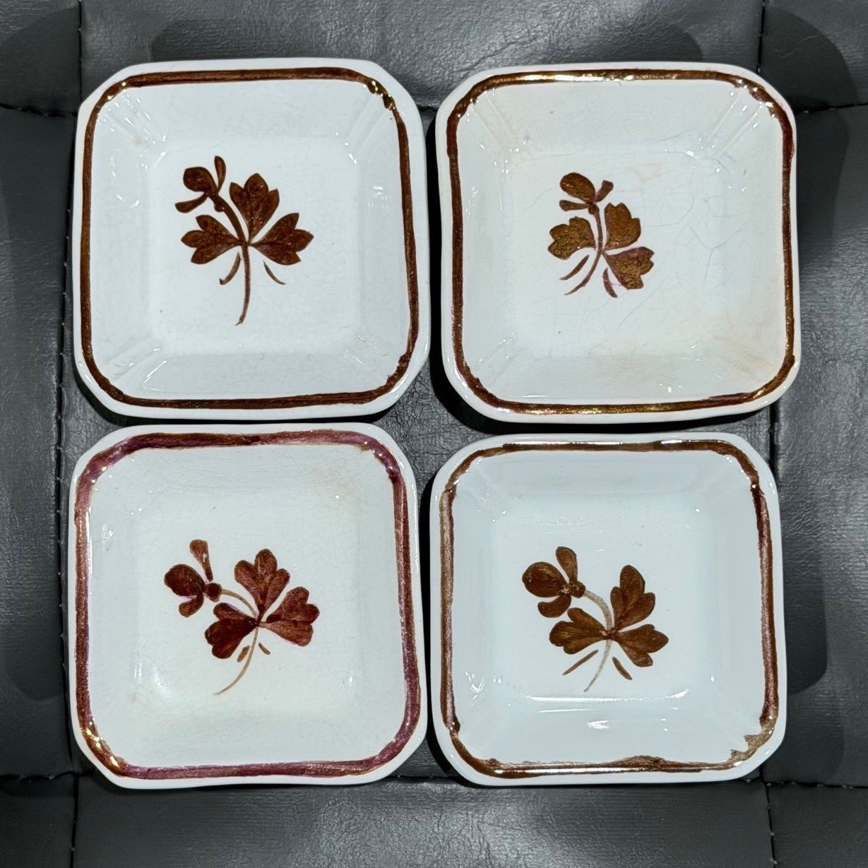 Antique Alfred Meakin Tea Leaf Royal Ironstone Butter Pats England Set 4 c1890 Antique Alfred Meakin Tea Leaf Royal Ironstone Butter Pats England Set 4 c1890
