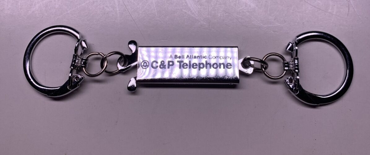 Vintage C & P Telephone Silver Tone Key Chain 1980
