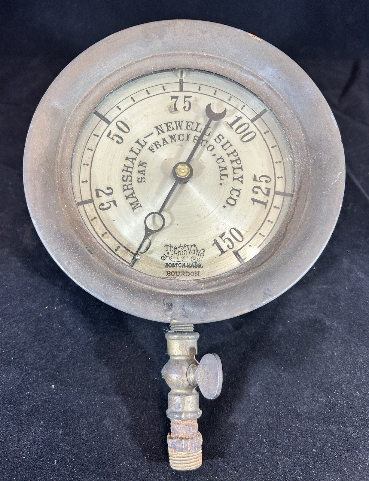 Vintage 1878-1897 Brass Pressure Gauge San Francisco Ashcroft Manufacturing Co.
