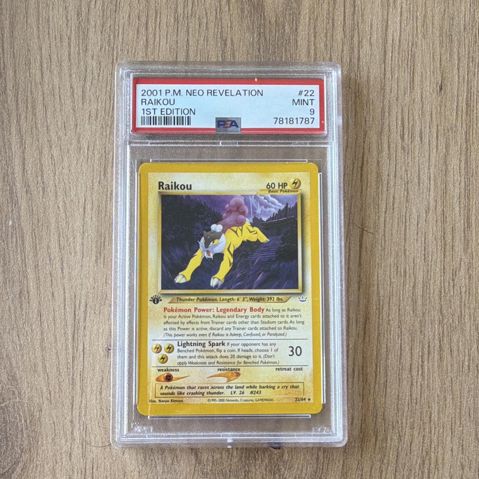 Nintendo Pokemon TCG Raikou Neo Revelation 2001 #22 1st Edition English PSA 9