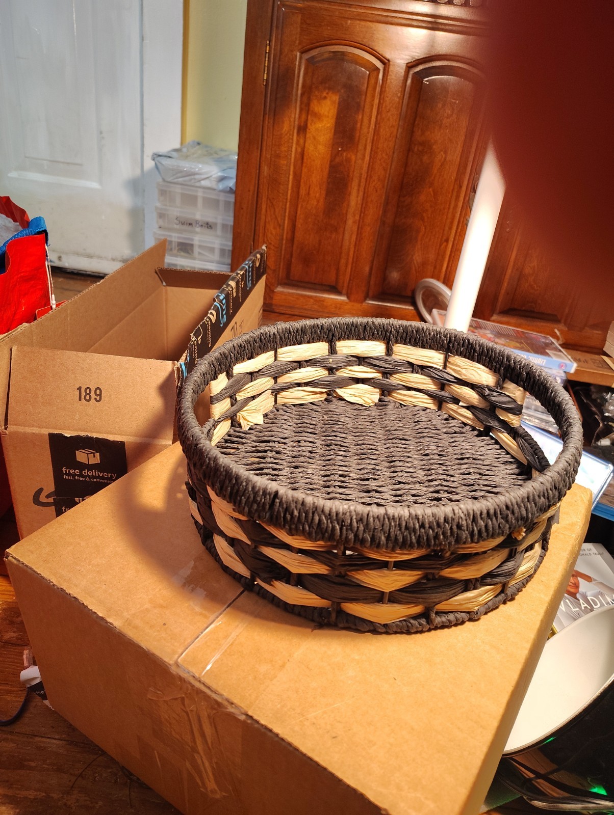 Two Tone Wicker Basket 10 And 1/2 In By 3 And 1/2 In Two Tone Wicker Basket 10 And 1/2 In By 3 And 1/2 In