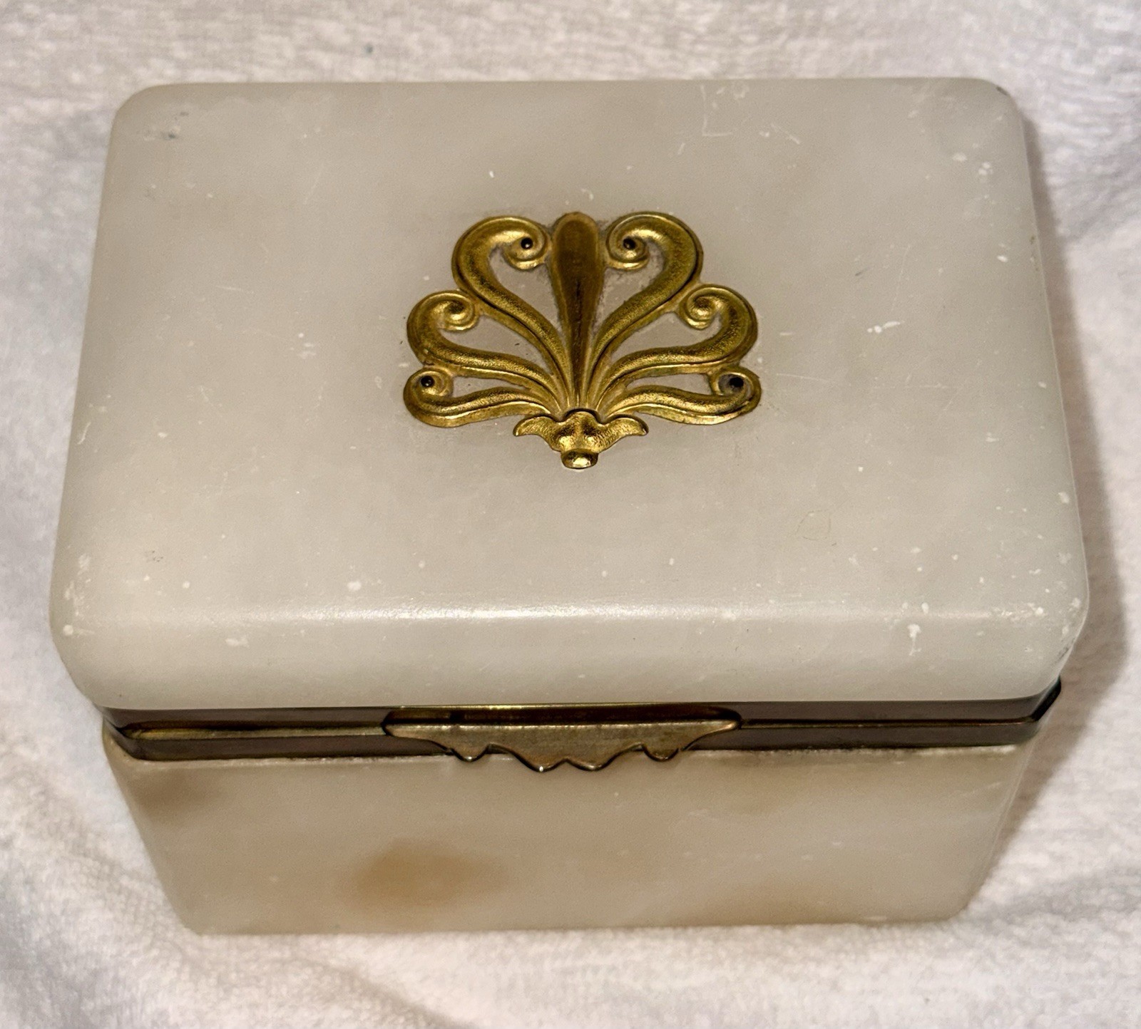 Vintage Italian Alabaster Casket Jewelry Box 4.5