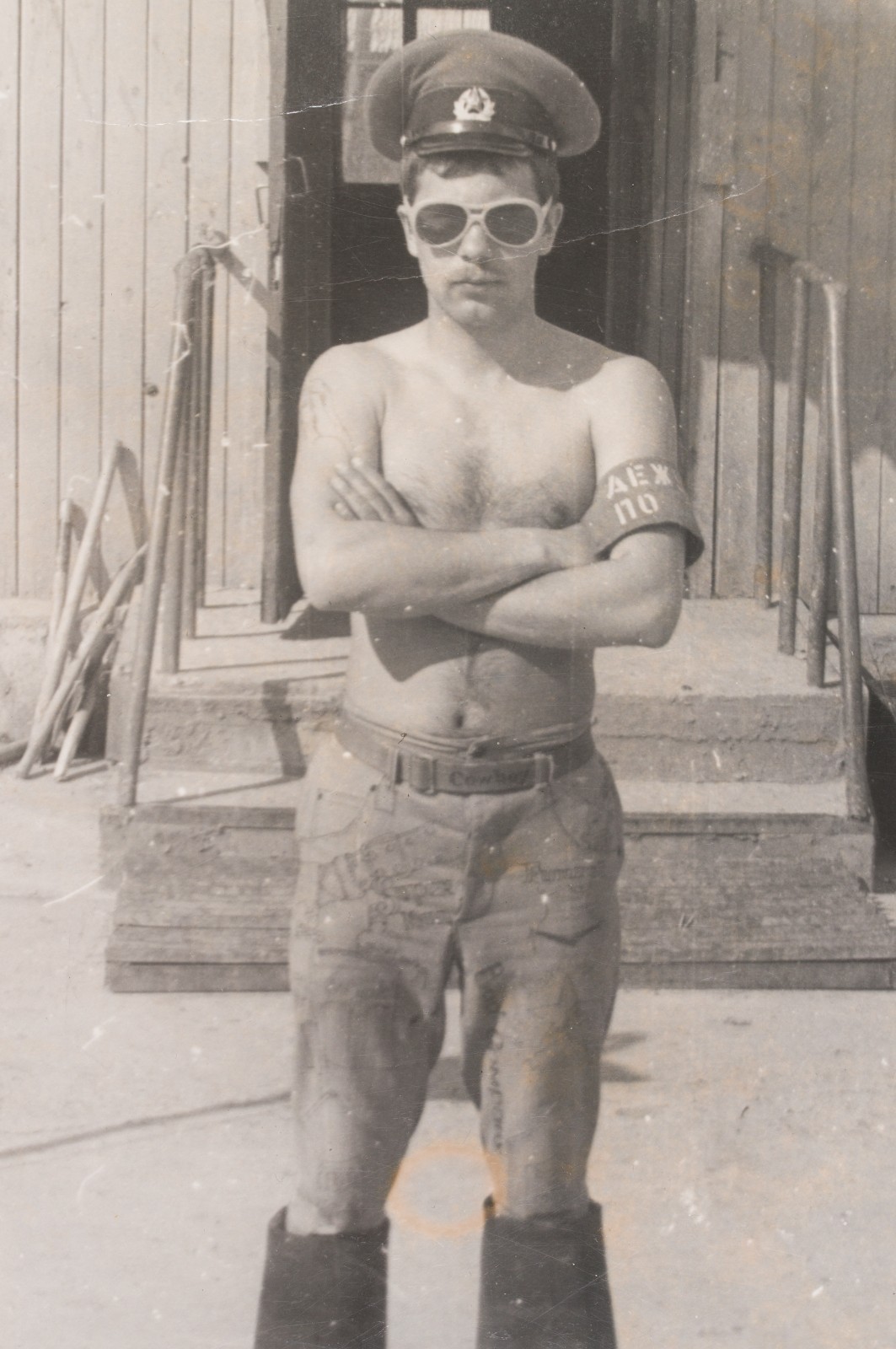 VTG Photo Naughty Army Cowboy Soldier Guy Hairy Chest Naked Torso Gay Int USSR