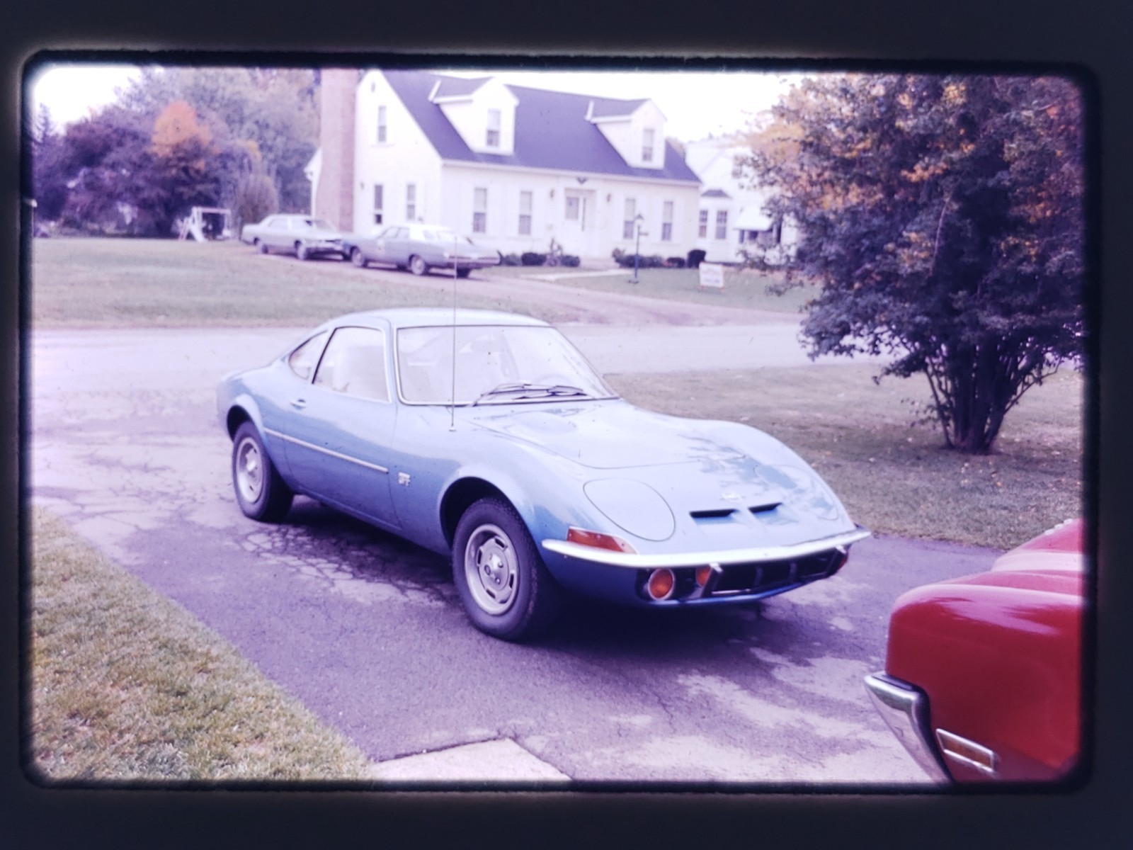 Vtg 1972 35mm Slide - Opel GT Automobile Car in Driveway Vtg 1972 35mm Slide - Opel GT Automobile Car in Driveway