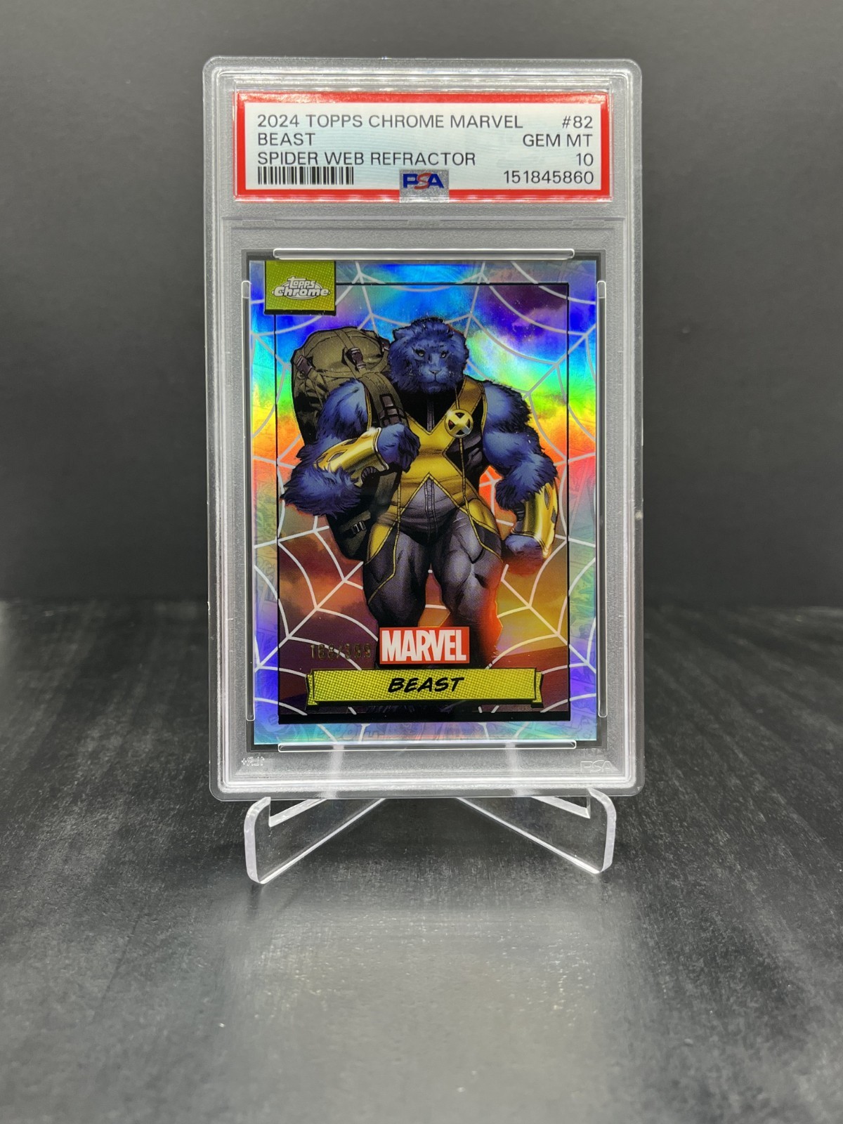 2024 Topps Chrome Marvel Comics Beast Spider Web Refractor 168/399 PSA 10 #82 2024 Topps Chrome Marvel Comics Beast Spider Web Refractor 168/399 PSA 10 #82