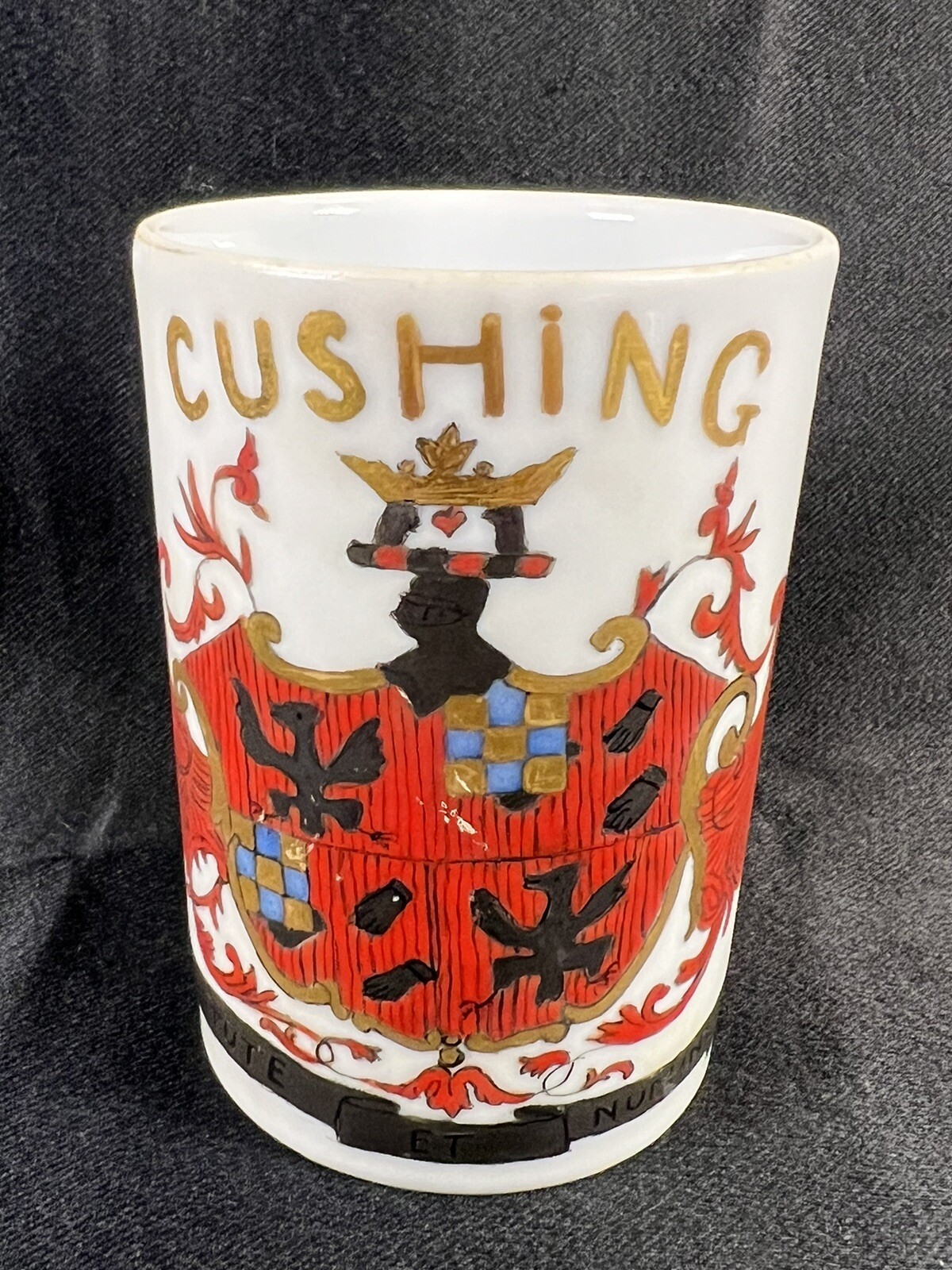 Rare Vintage Hortense Carolin CUSHING Family Crest Fine Porcelain Coffee Mug