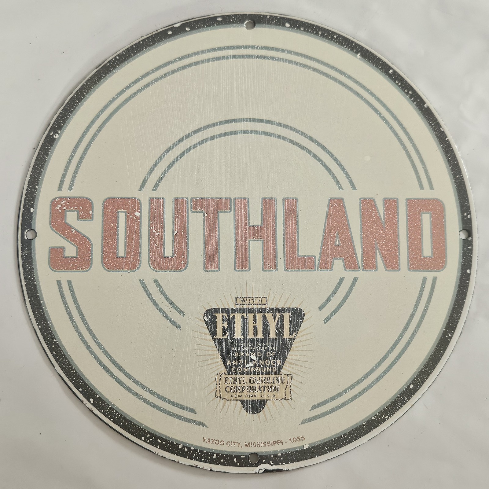 VINTAGE PORCELAIN ENAMEL METAL SOUTHLAND GARAGE MAN CAVE SIGN ADVERTISING