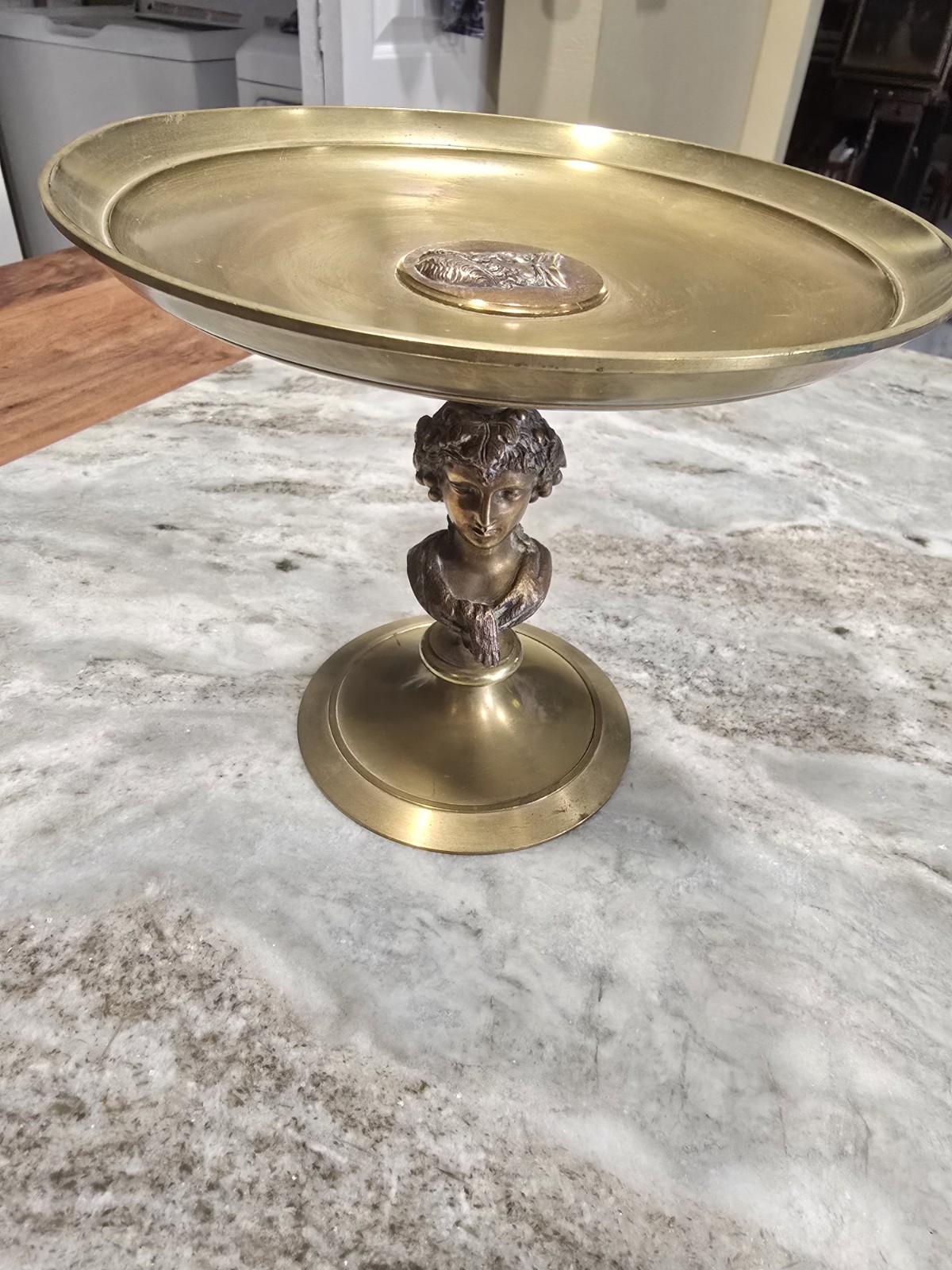 Antique 19thC Grand Tour Brass Tazza Classical Greek Profile Medallion 7.5