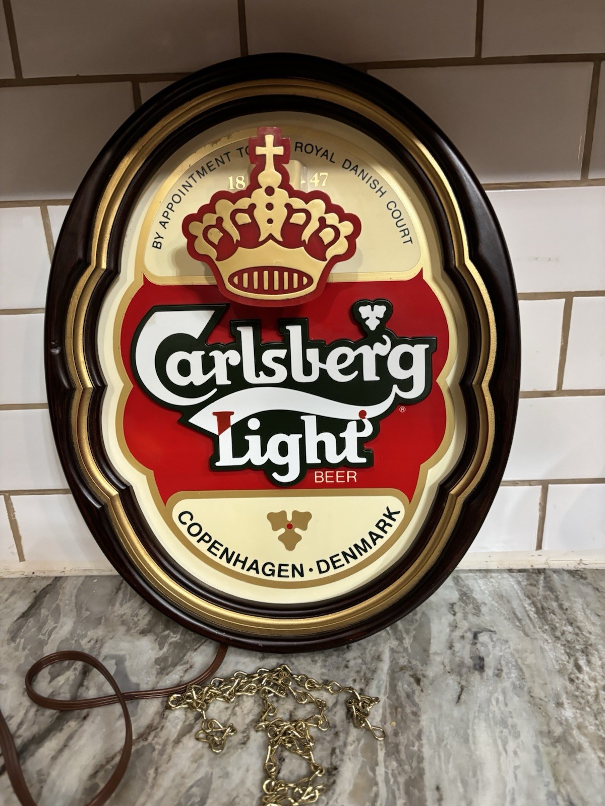 Vintage Carlsberg Light Beer Bar Tavern Lighted Sign Shadow Box 3D - Lights Up