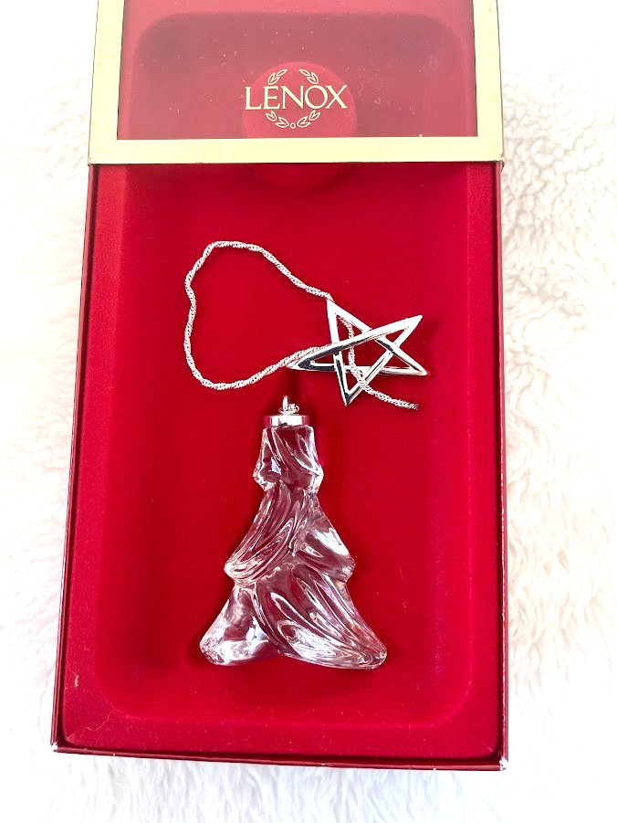 NEW Vtg LENOX TREE W/ STAR Ornament lead crystal  + box & lifetime guarantee