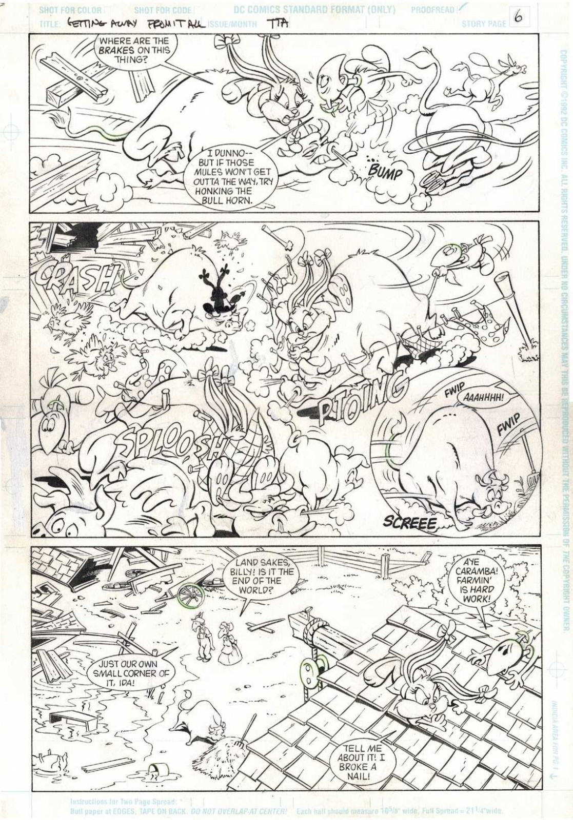 1993 DC COMICS TINY TOON ADVENTURES ORIGINAL ART PAGE BABS BUNNY & GOGO DODO WB