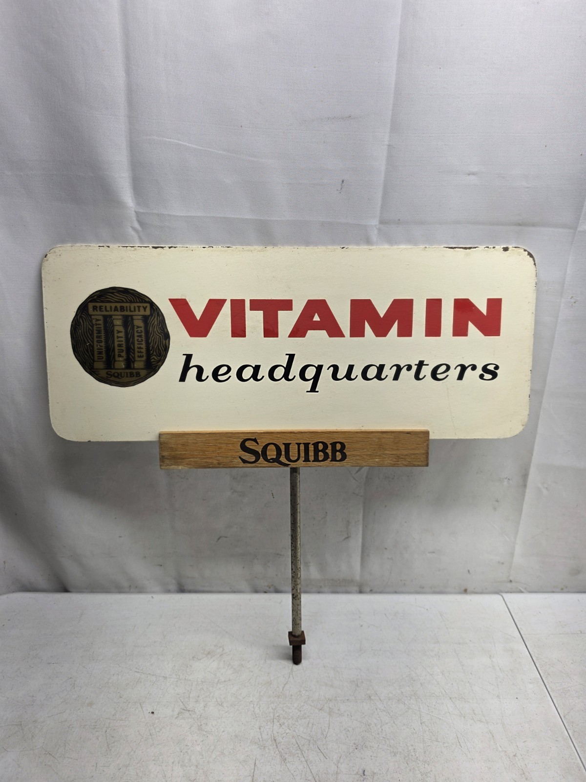 Vintage Squibb Vitamin Headquarters Wooden Display Sign Vintage Squibb Vitamin Headquarters Wooden Display Sign