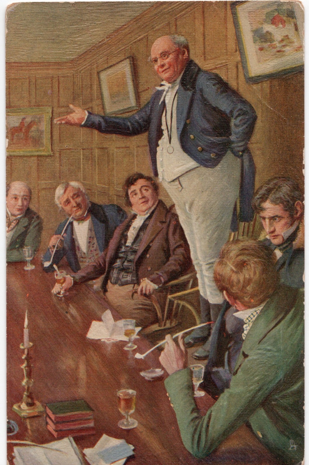 Antique Postcard Raphael Tuck Oilette Dickens Mr Pickwick Addresses The Club