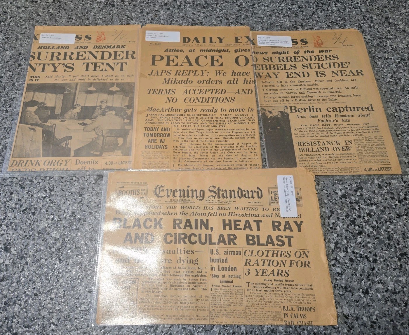 Original vintage WW2 newspapers: 4 x Daily Express, 1945 Original vintage WW2 newspapers: 4 x Daily Express, 1945