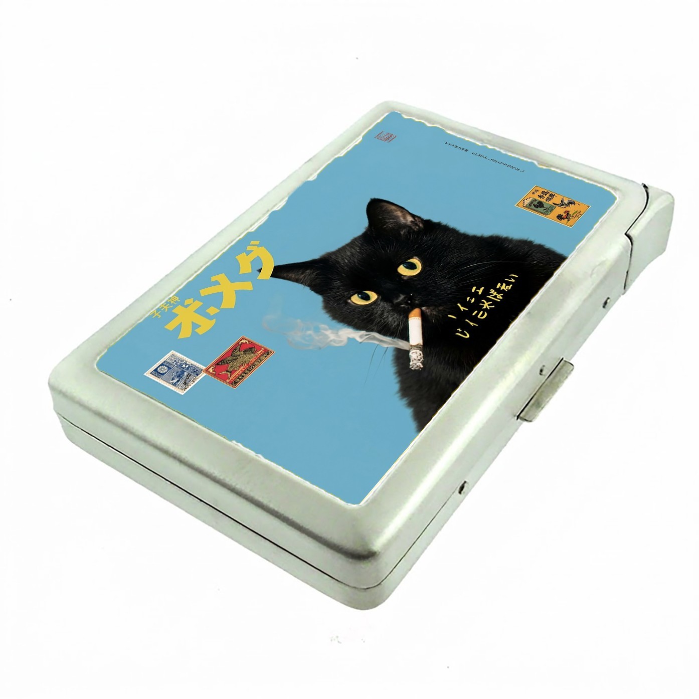 Black Cat Chill 100's Size Cig Case w/built in lighter Wallet