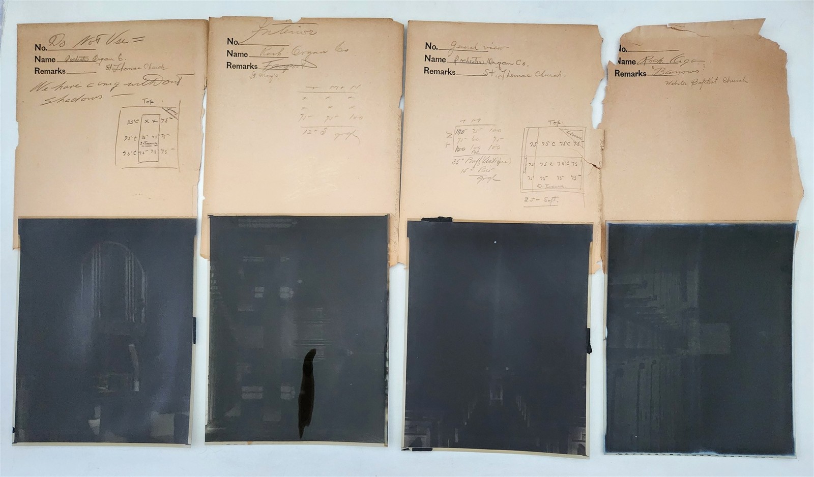 1930s vintage ROCHESTER ORGAN ny 4PHOTO NEGATIVES different churches