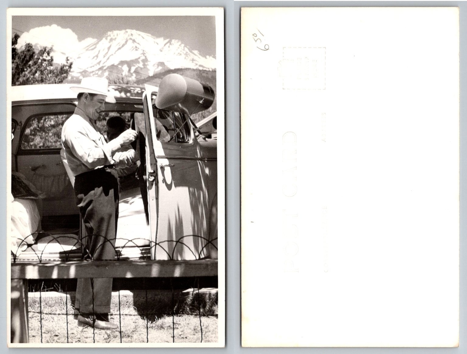 RPPC Mount Shasta Man Cowboy Hat Vintage Car Auto Real Photo Postcard RPPC Mount Shasta Man Cowboy Hat Vintage Car Auto Real Photo Postcard