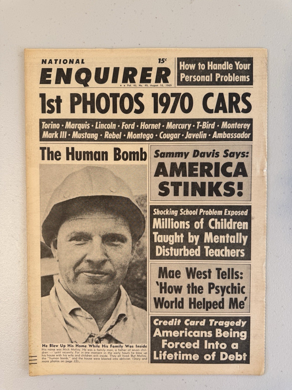 1969 August 10th National Enquirer Newspaper, Human Bomb, Sammy Davis (VRN7) 1969 August 10th National Enquirer Newspaper, Human Bomb, Sammy Davis (VRN7)