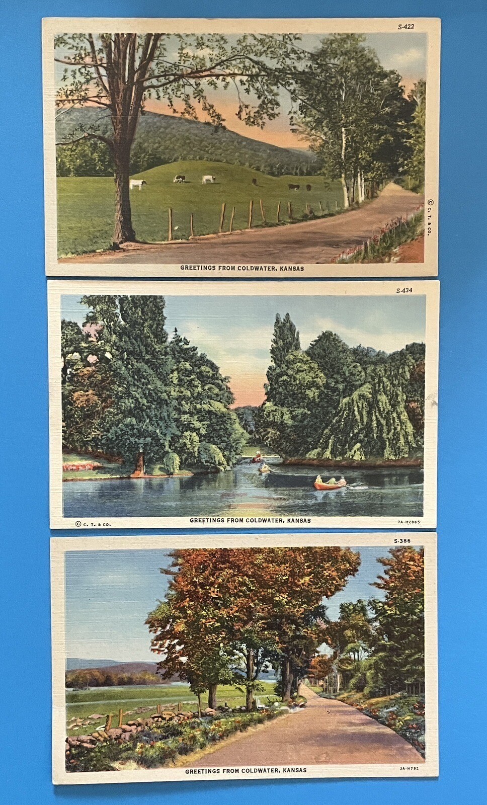 Coldwater Kansas Greetings From Scenic Views c1940s KS Linen Postcard Lot UNUSED