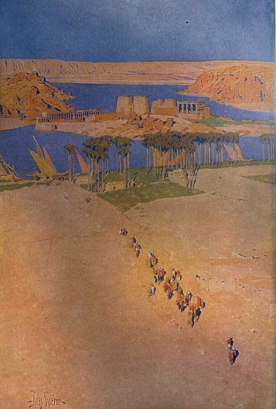 1908 Vintage Magazine Illustration Island of Philae by Jules Guerin