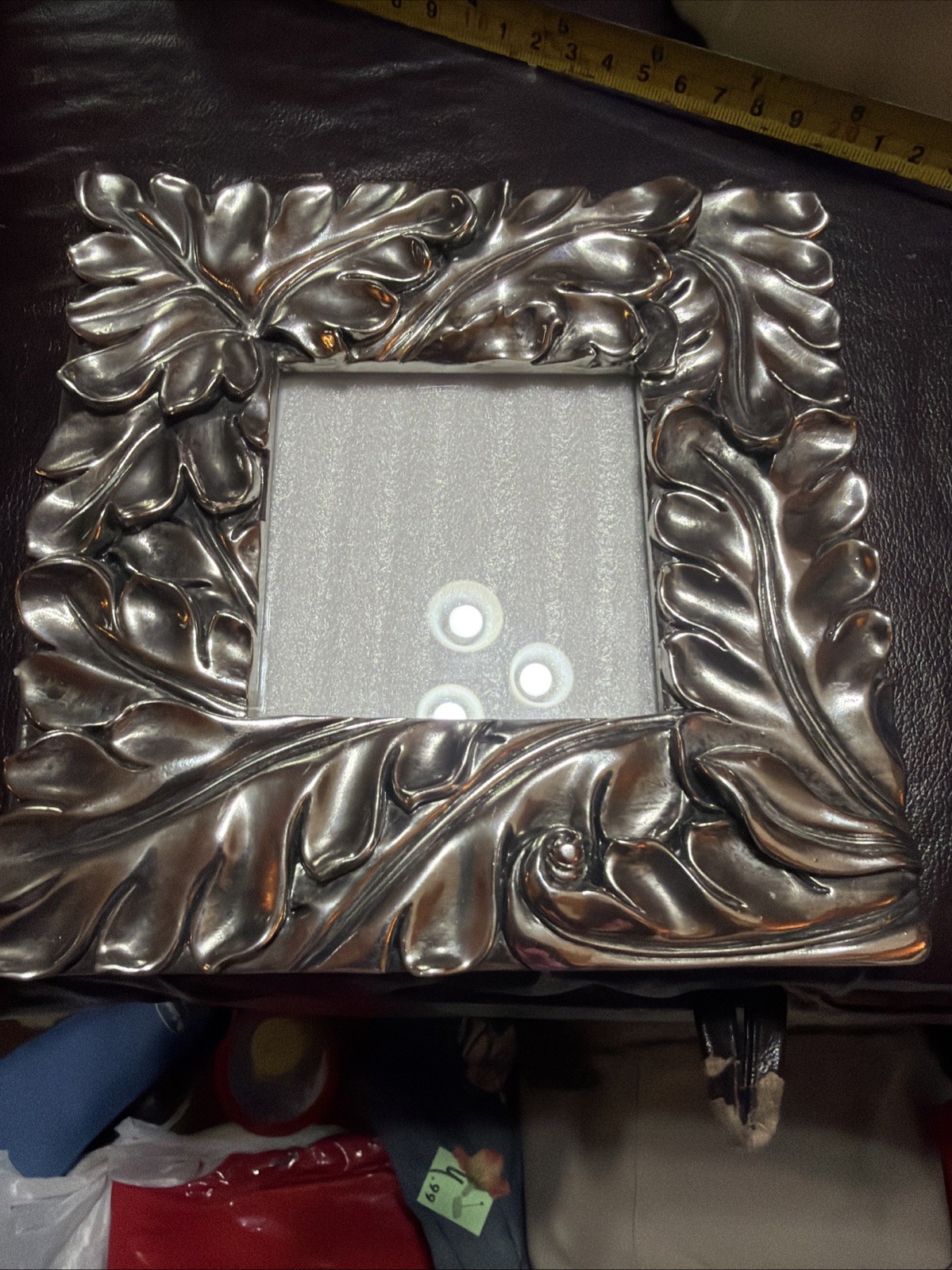 Silver Tone Metal Ornate Leaf Picture Frame 6 1/2 x 6 1/2 inches 3 X3 Picture Silver Tone Metal Ornate Leaf Picture Frame 6 1/2 x 6 1/2 inches 3 X3 Picture