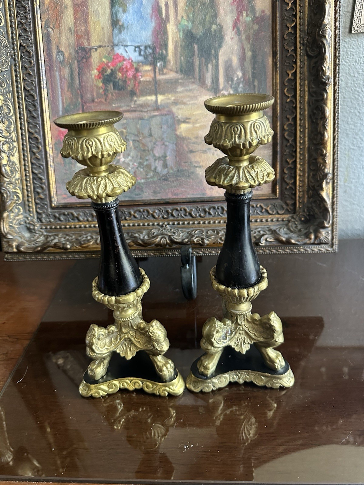 French Bronze Empire Ormolu Candlesticks 19th Century ClawFoot